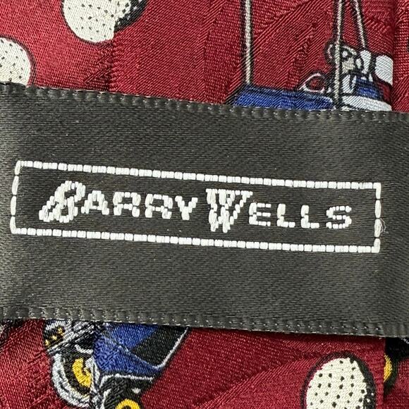 Golf Tie by Barry Wells 100% Silk Made in USA Red with Golf Carts and Balls - Picture 4 of 7